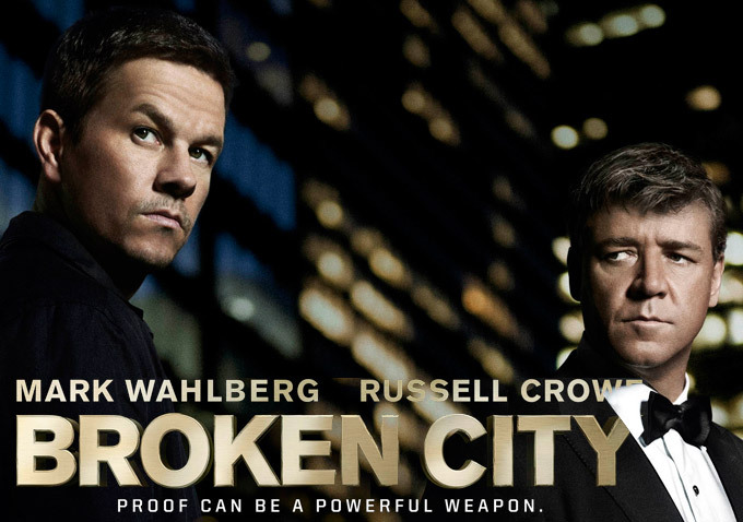 Russell Crowe is suspicious that Mark Wahlberg is the one who just broke wind. Wahlberg refuses to make eye contact, which seemingly proves the point.