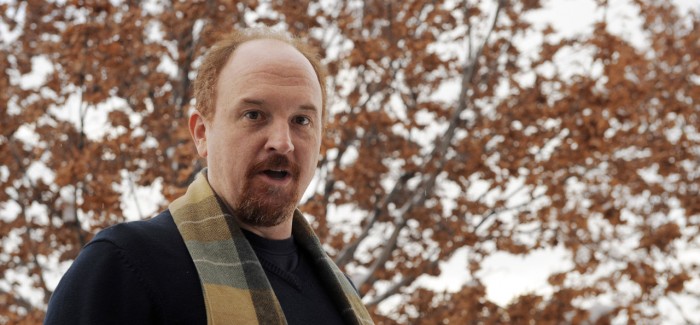 Louis CK walks in front of some trees, but somehow he manages to cast a new light on the trees and makes you see them in a slightly different way. Also, he says "Cunt".